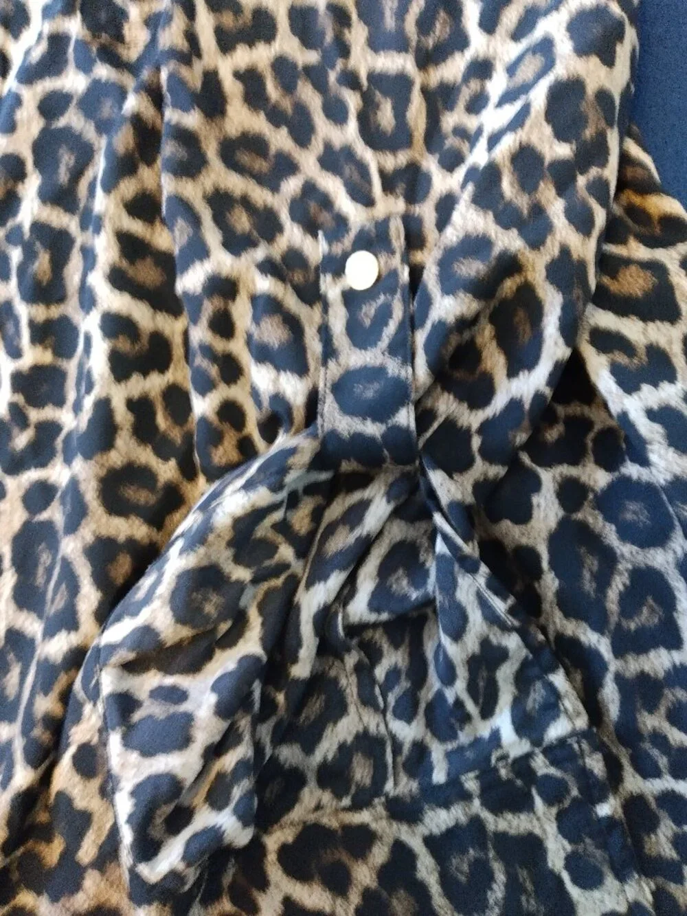 Michael Kors Full Zip Shirt Black/Brown Leopard Roll Tab Sleeves 2X